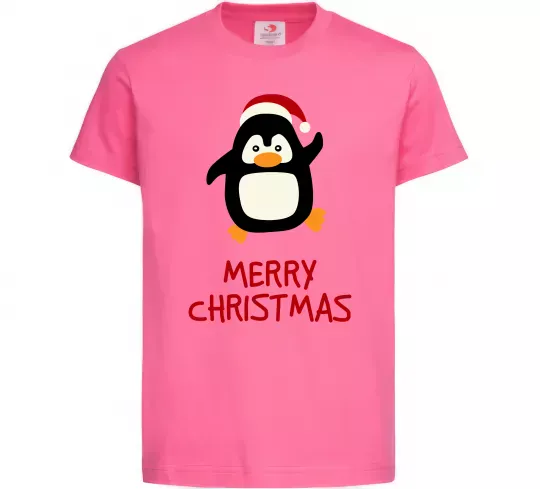 Детская футболка Merry Christmas Пінгвін Ярко-розовый фото