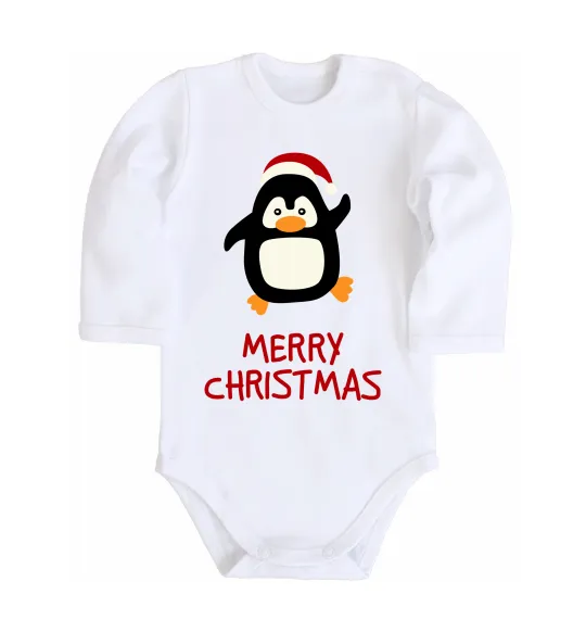 Детский боди Merry Christmas Пінгвін Белый фото