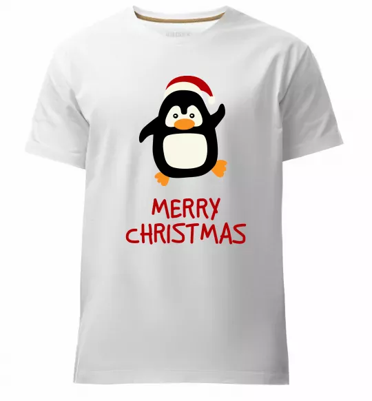 Чоловіча преміум футболка Merry Christmas Пінгвін Білий фото