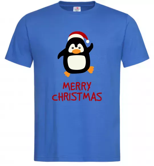 Мужская футболка Merry Christmas Пінгвін Ярко-синий фото