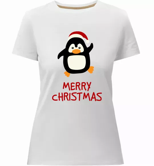 Жіноча преміум футболка Merry Christmas Пінгвін Білий фото