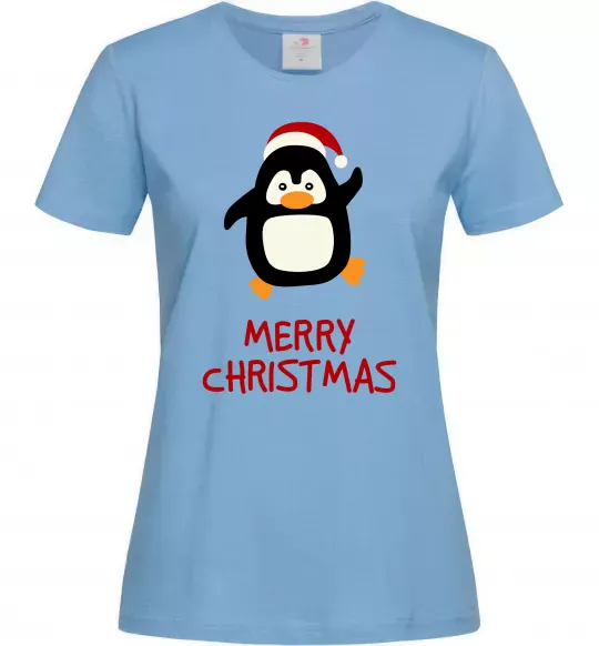 Женская футболка Merry Christmas Пінгвін Голубой фото