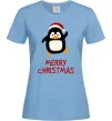 Женская футболка Merry Christmas Пінгвін Голубой фото