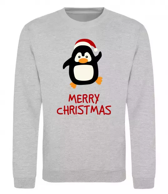 Свитшот Merry Christmas Пінгвін Серый меланж фото