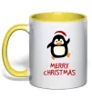 Чашка с цветной ручкой Merry Christmas Пінгвін Солнечно желтый Чашка с цветной ручкой Merry Christmas Пінгвін Солнечно желтый фото