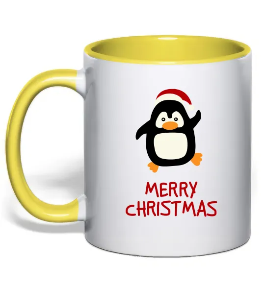 Чашка з кольоровою ручкою Merry Christmas Пінгвін Лимонний фото