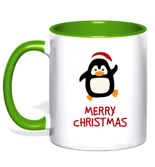 Чашка з кольоровою ручкою Merry Christmas Пінгвін Лаймовий фото