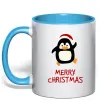 Чашка с цветной ручкой Merry Christmas Пінгвін Голубой Чашка с цветной ручкой Merry Christmas Пінгвін Голубой фото