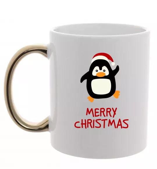 Чашка с цветной ручкой Merry Christmas Пінгвін Золото фото