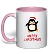 Чашка с цветной ручкой Merry Christmas Пінгвін Нежно розовый Чашка с цветной ручкой Merry Christmas Пінгвін Нежно розовый фото