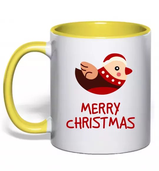 Чашка с цветной ручкой Merry Christmas Пташка Солнечно желтый фото
