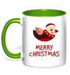 Чашка з кольоровою ручкою Merry Christmas Пташка Лаймовий фото