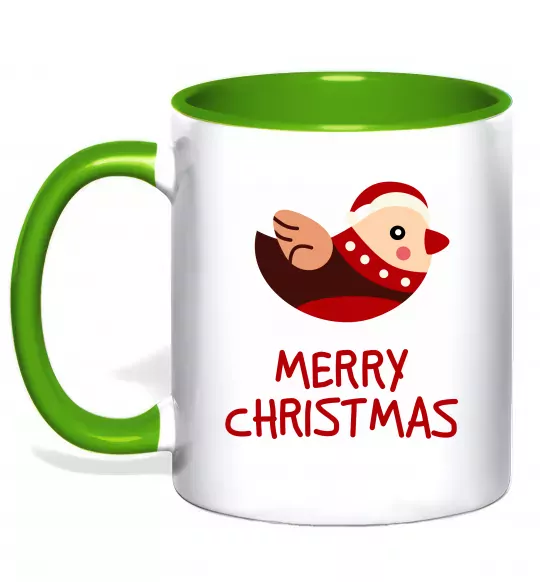 Чашка с цветной ручкой Merry Christmas Пташка Зеленый фото