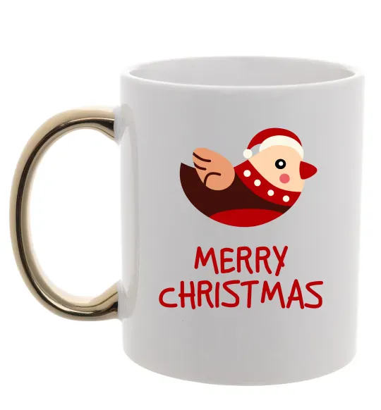 Чашка с цветной ручкой Merry Christmas Пташка Золото фото