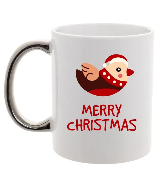 Чашка с цветной ручкой Merry Christmas Пташка Серебро фото