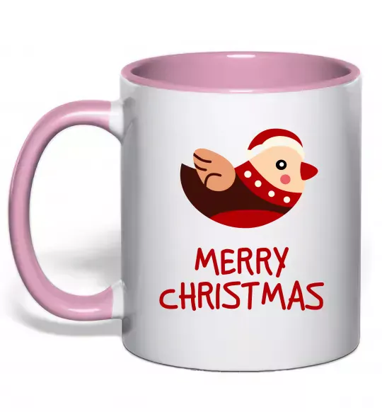 Чашка с цветной ручкой Merry Christmas Пташка Нежно розовый фото
