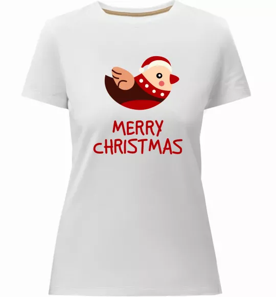 Женская премиум футболка Merry Christmas Пташка Белый фото