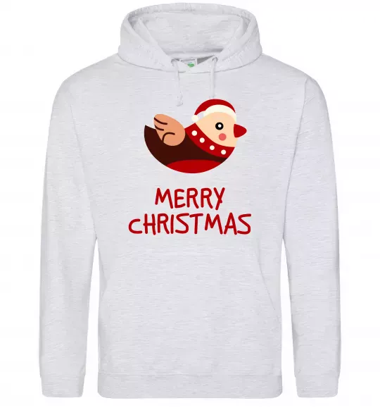 Мужская толстовка (худи) Merry Christmas Пташка Серый меланж фото