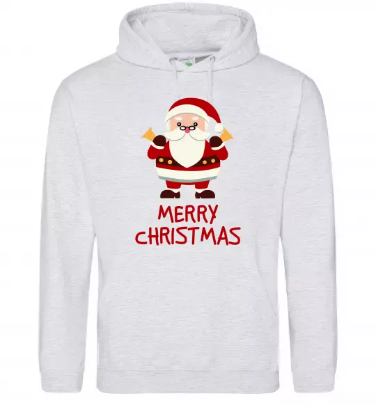 Мужская толстовка (худи) Merry Christmas Санта Серый меланж фото