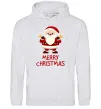 Мужская толстовка (худи) Merry Christmas Санта Серый меланж фото