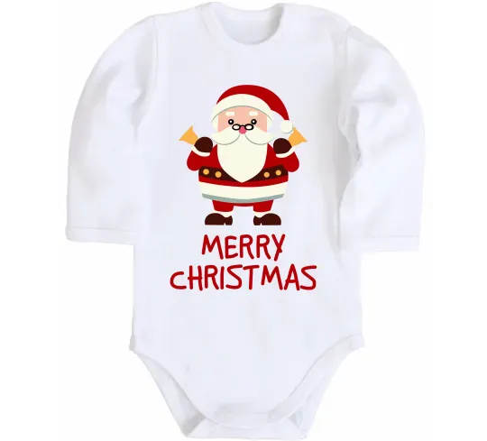 Детский боди Merry Christmas Санта Белый фото