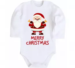 Детский боди Merry Christmas Санта Белый фото