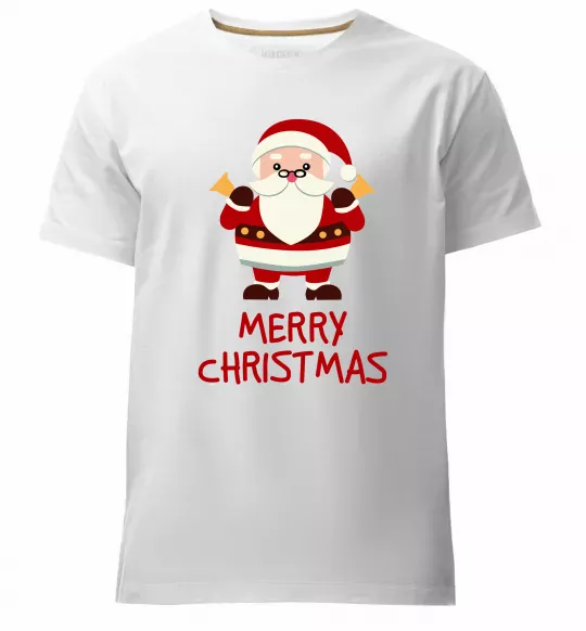 Мужская премиум футболка Merry Christmas Санта Белый фото