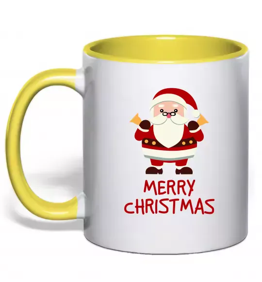 Чашка с цветной ручкой Merry Christmas Санта Солнечно желтый фото