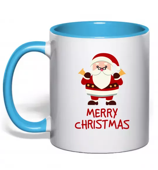 Чашка с цветной ручкой Merry Christmas Санта Голубой фото