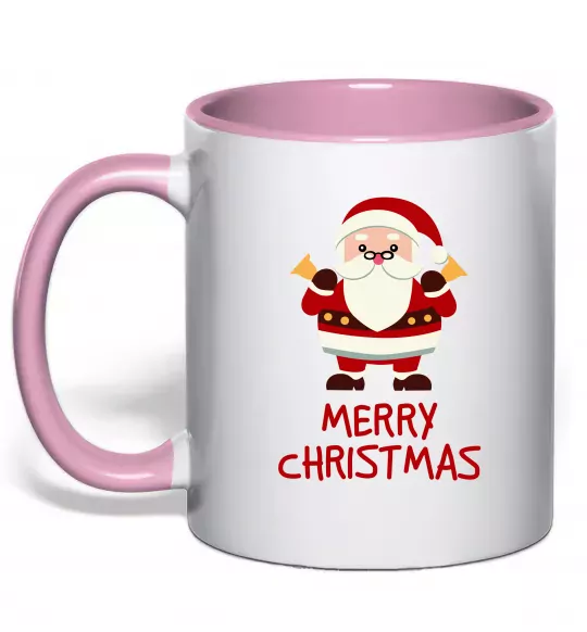 Чашка с цветной ручкой Merry Christmas Санта Нежно розовый фото