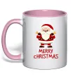 Чашка с цветной ручкой Merry Christmas Санта Нежно розовый фото