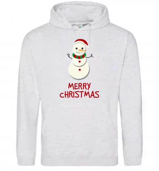 Женская толстовка (худи) Merry Christmas Сніговик Серый меланж фото