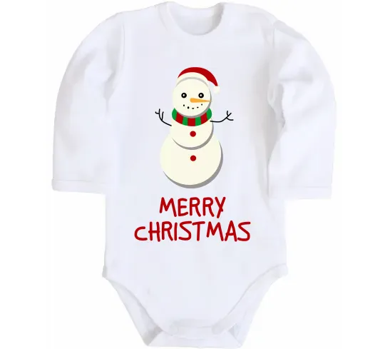 Дитячий бодік Merry Christmas Сніговик Білий фото