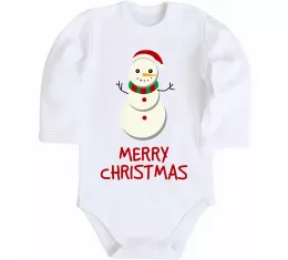 Дитячий бодік Merry Christmas Сніговик Білий фото