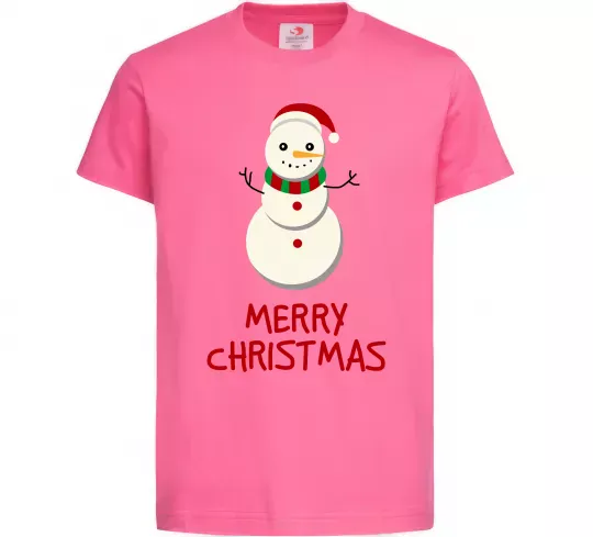 Детская футболка Merry Christmas Сніговик Ярко-розовый фото