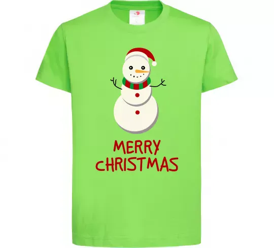 Детская футболка Merry Christmas Сніговик Лаймовый фото