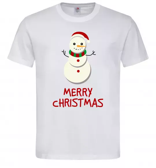 Чоловіча футболка Merry Christmas Сніговик Білий фото