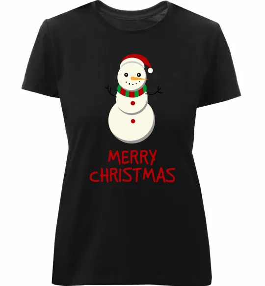 Жіноча преміум футболка Merry Christmas Сніговик Чорний фото