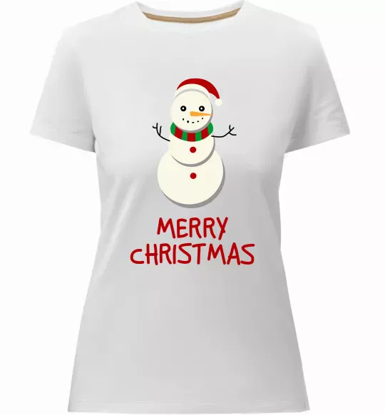 Жіноча преміум футболка Merry Christmas Сніговик Білий фото