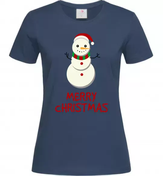 Женская футболка Merry Christmas Сніговик Темно-синий фото