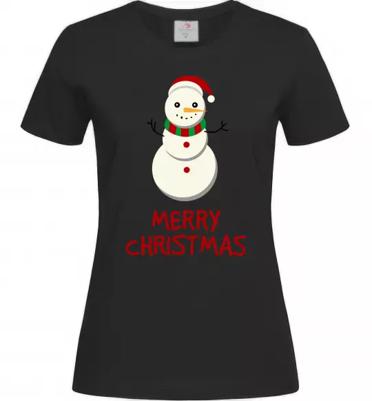 Женская футболка Merry Christmas Сніговик Черный фото