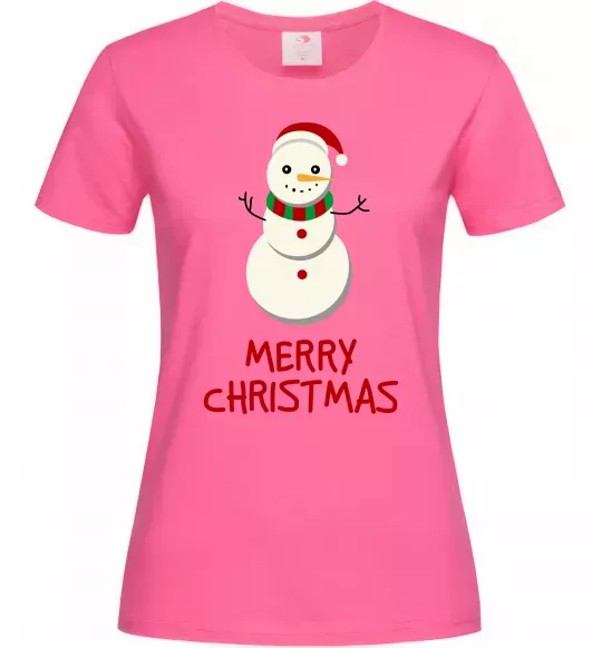 Женская футболка Merry Christmas Сніговик Ярко-розовый фото