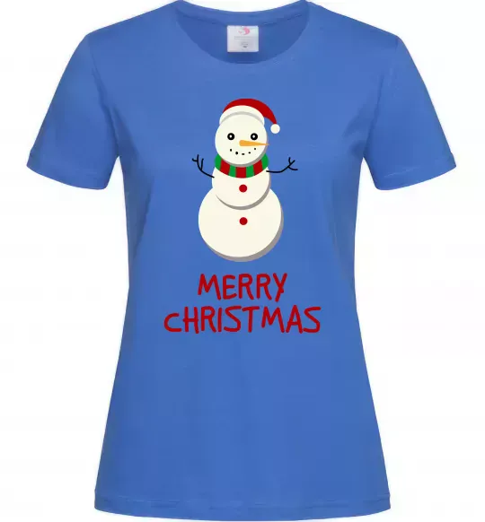 Женская футболка Merry Christmas Сніговик Ярко-синий фото