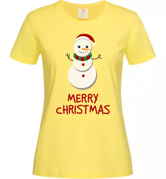 Женская футболка Merry Christmas Сніговик Лимонный фото