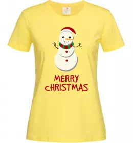 Женская футболка Merry Christmas Сніговик Лимонный фото