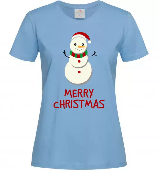 Женская футболка Merry Christmas Сніговик Голубой фото
