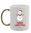 Чашка з кольоровою ручкою Merry Christmas Сніговик Золото фото