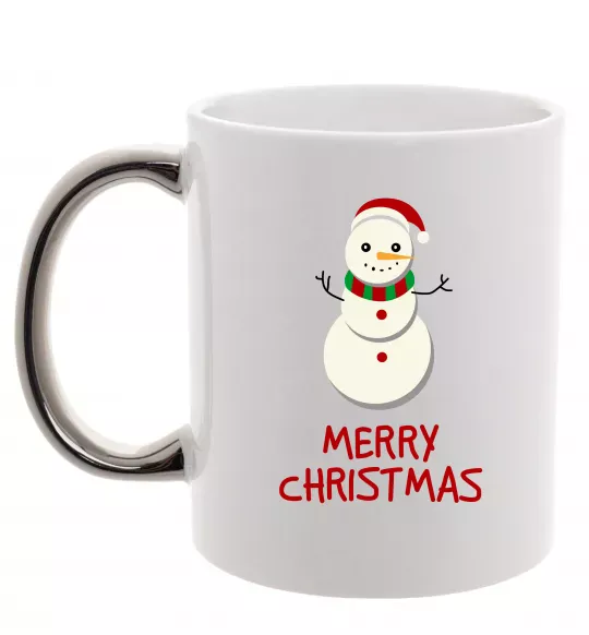 Чашка з кольоровою ручкою Merry Christmas Сніговик Срібло фото