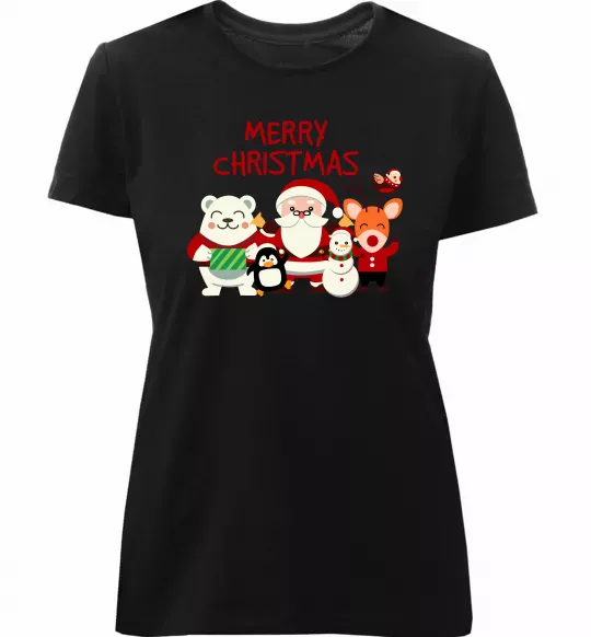 Женская премиум футболка Merry Christmas Колекція Черный фото