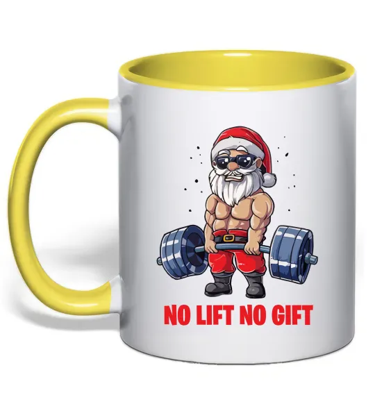 Чашка с цветной ручкой No lift, no gift Лимонный фото